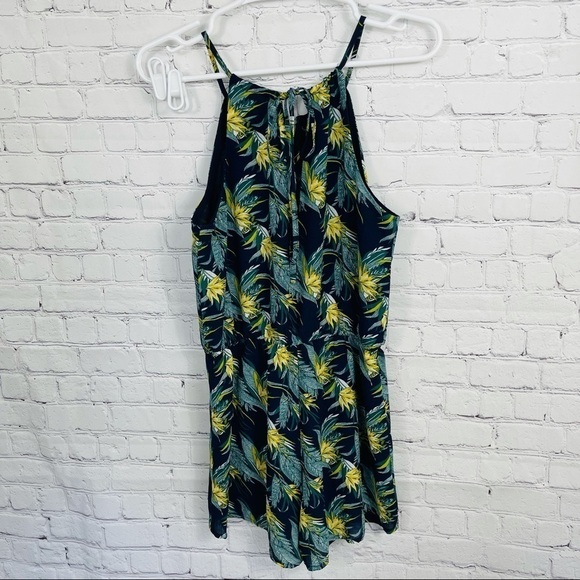 J.O.A. Los Angeles Navy “Summer Tropical” Lace Up Elastic Waist Romper - SMALL - Picture 9 of 12